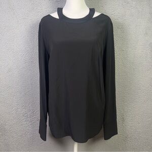 Akris Punto Top Womens US 12 Black 100% Silk Blouse Long Sleeve Preppy Casual